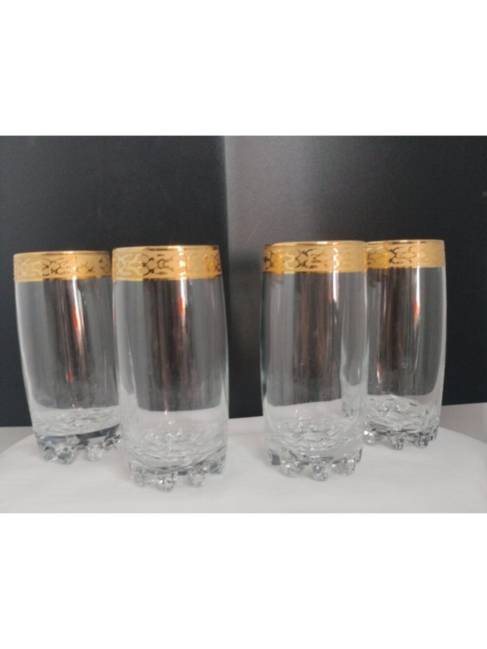 Celine Italian Crystal Set Of 4 Gold Rim Highball Glass Tumblers 5.75"X2"5 New